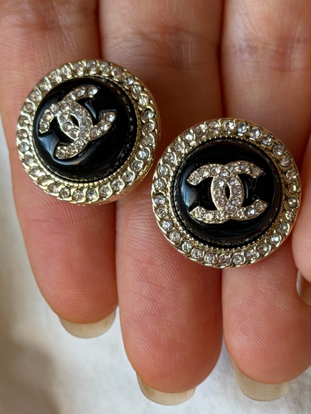 CHANEL Black & Gold Crystal CC Earrings